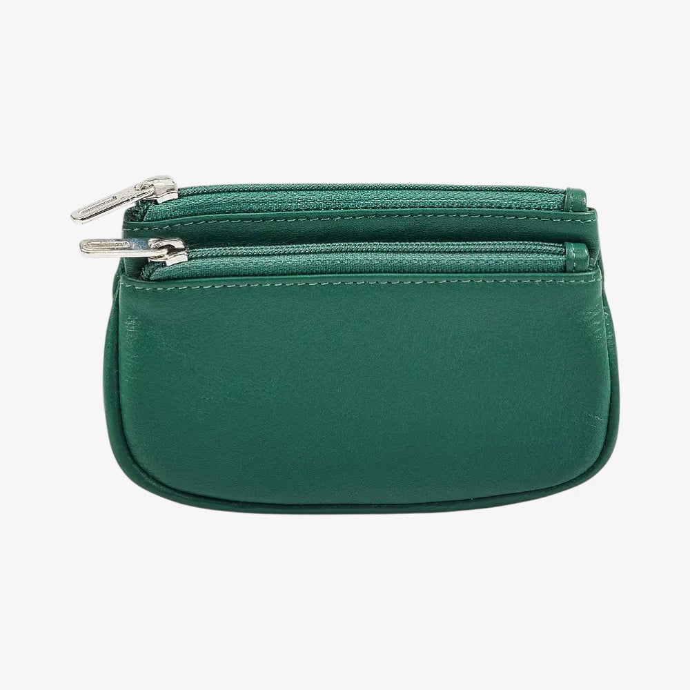 Green Leather Double Zip Coin Purse Miami Collection