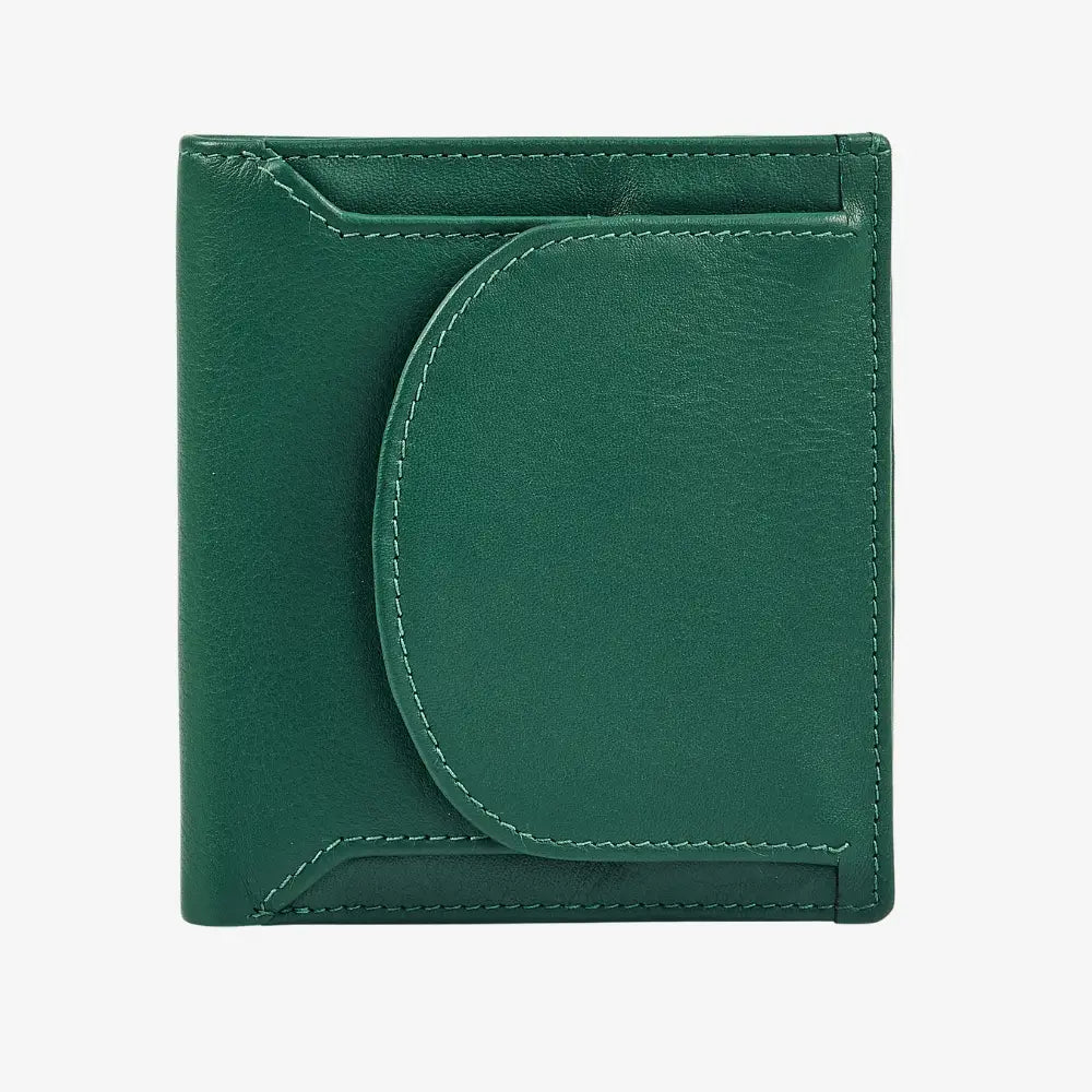 Green real leather coin tray purse with note section