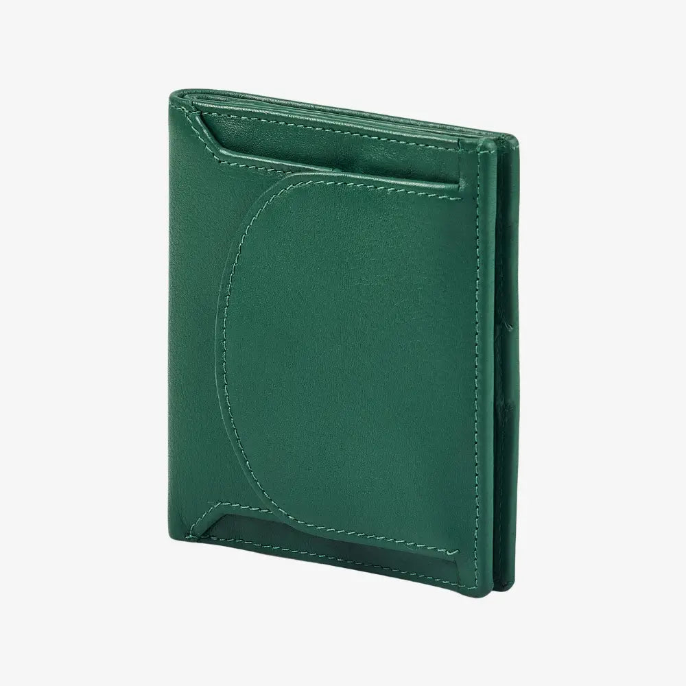 Green real leather purse with coin tray and RFID protection
