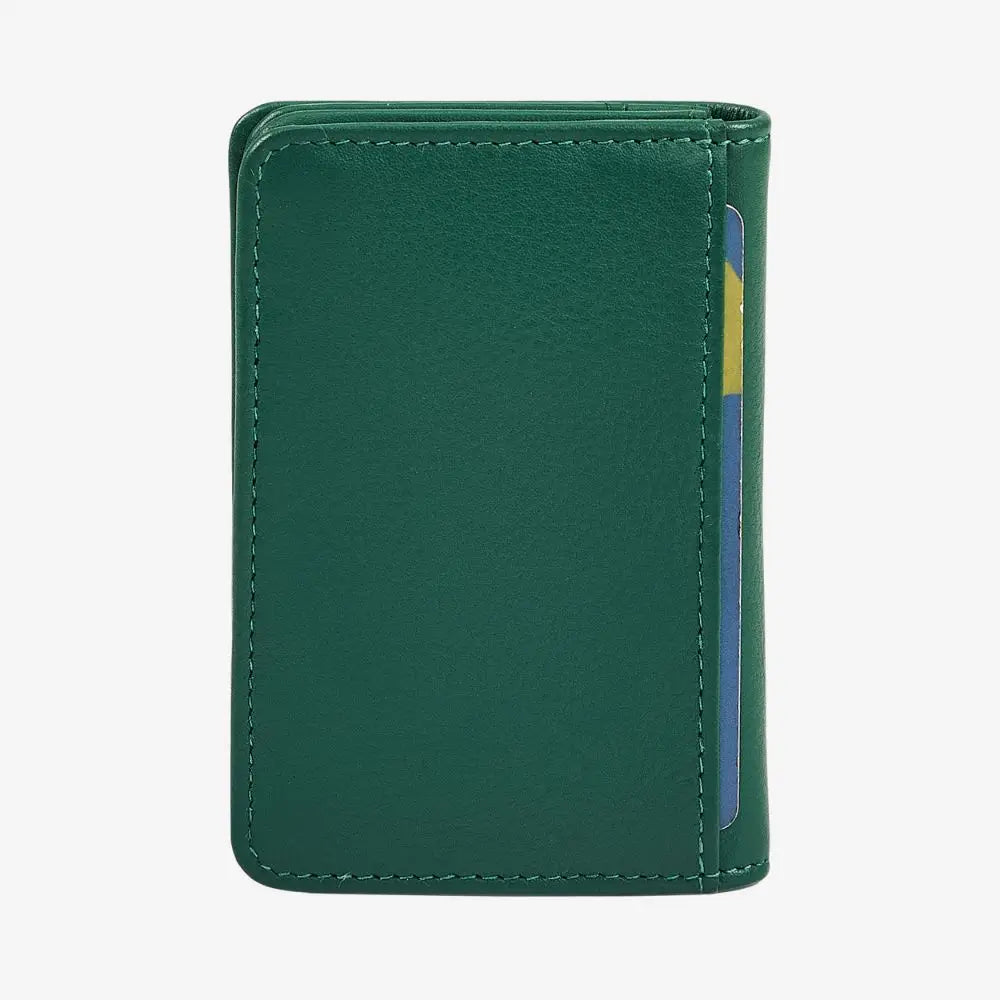 Green wallet with a card holder on a white background