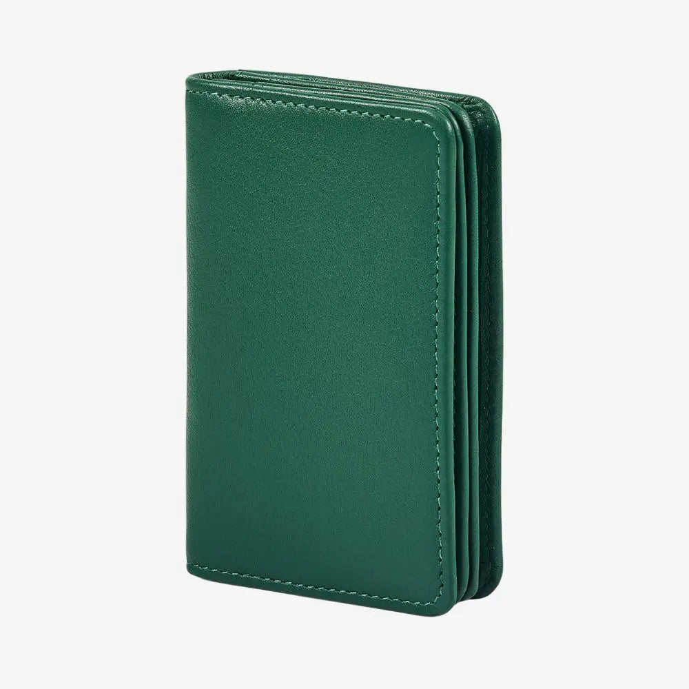 Compact green real leather RFID card holder