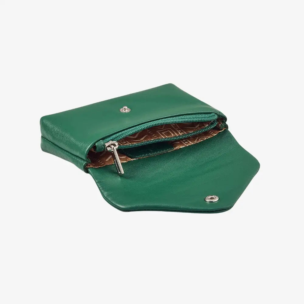 Compact green leather envelope coin pouch for everyday essentials 