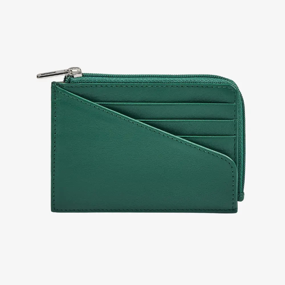 Women's leather zip card holder in green real leather