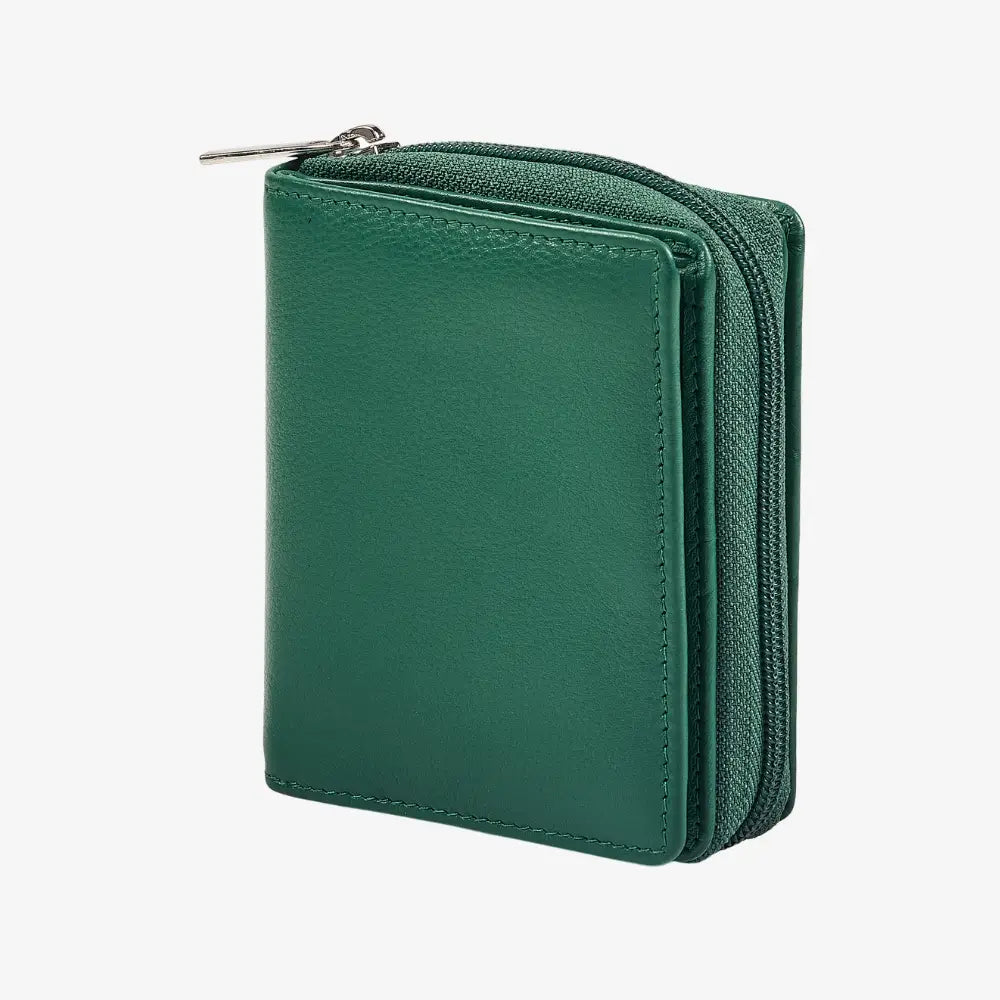Green leather purse for women with RFID protection 