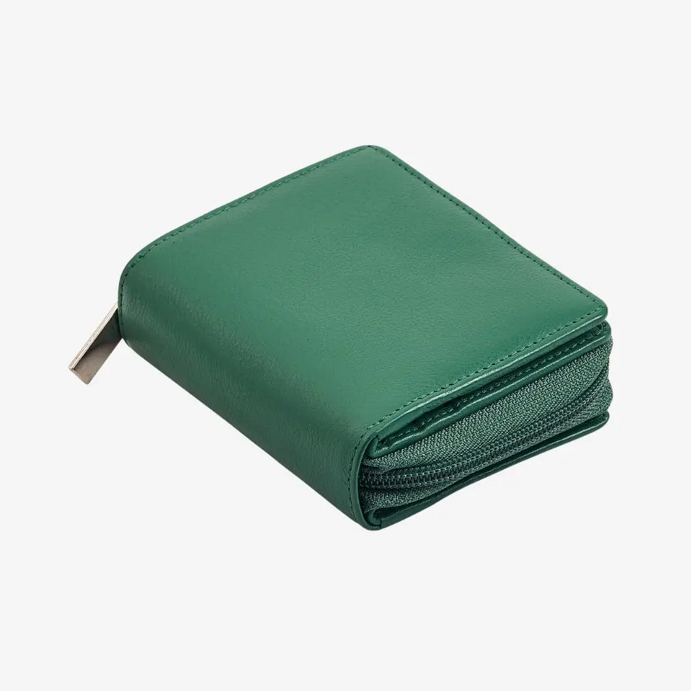 Real Leather ladies purse in green with zip around design