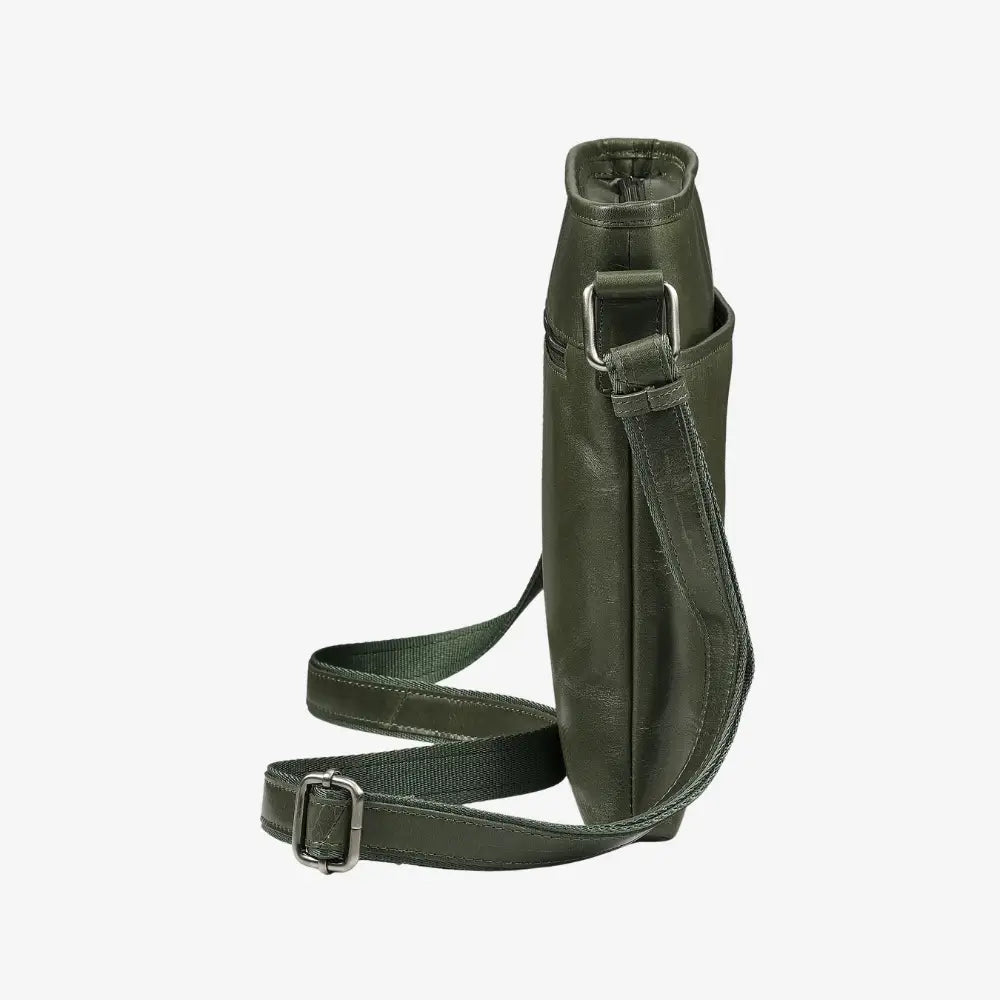 Real leather green crossbody bag with adjustable strap
