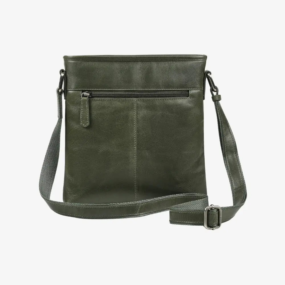 Green real leather crossbody handbag with zip pockets  