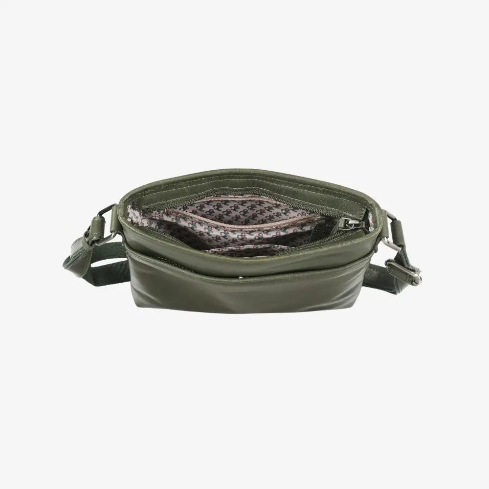 Spacious green leather handbag for travel and shopping