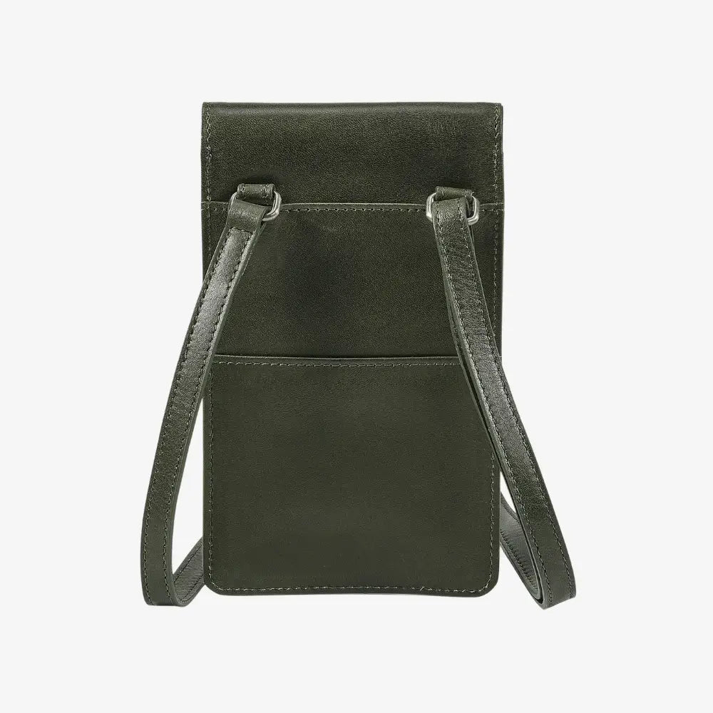 Stylish green leather phone bag made from real leather