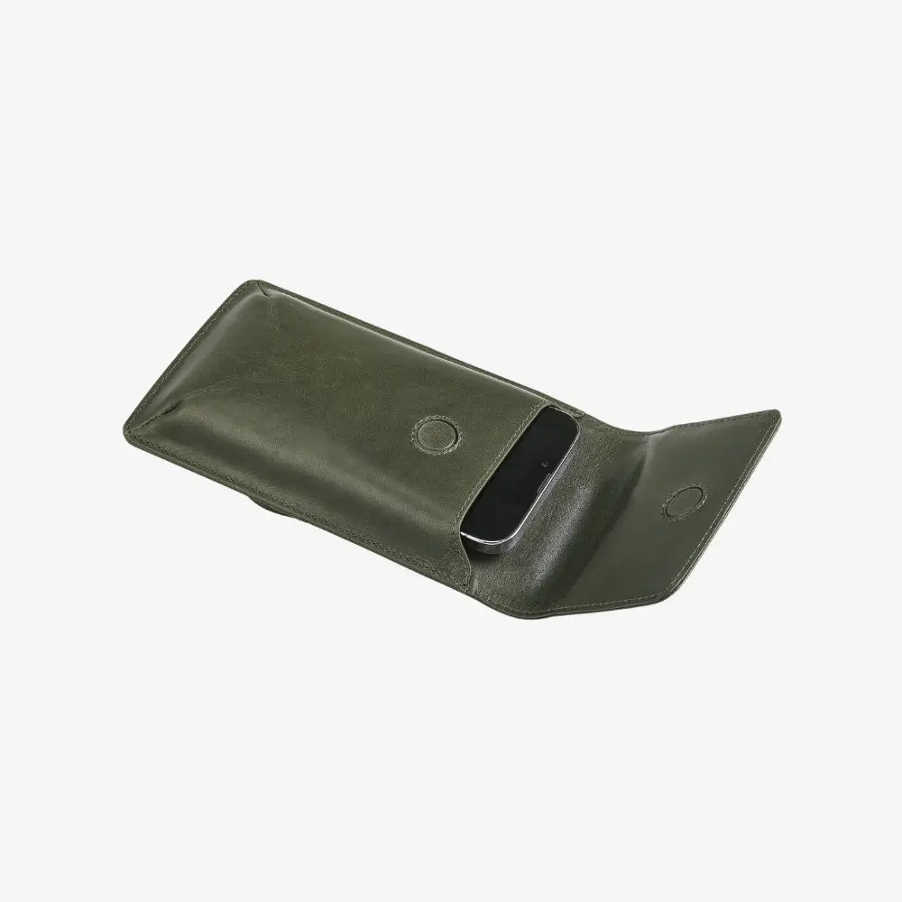 Real leather phone purse in green for everyday use