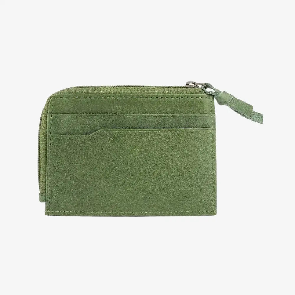 Green wallet with a zipper on a white background