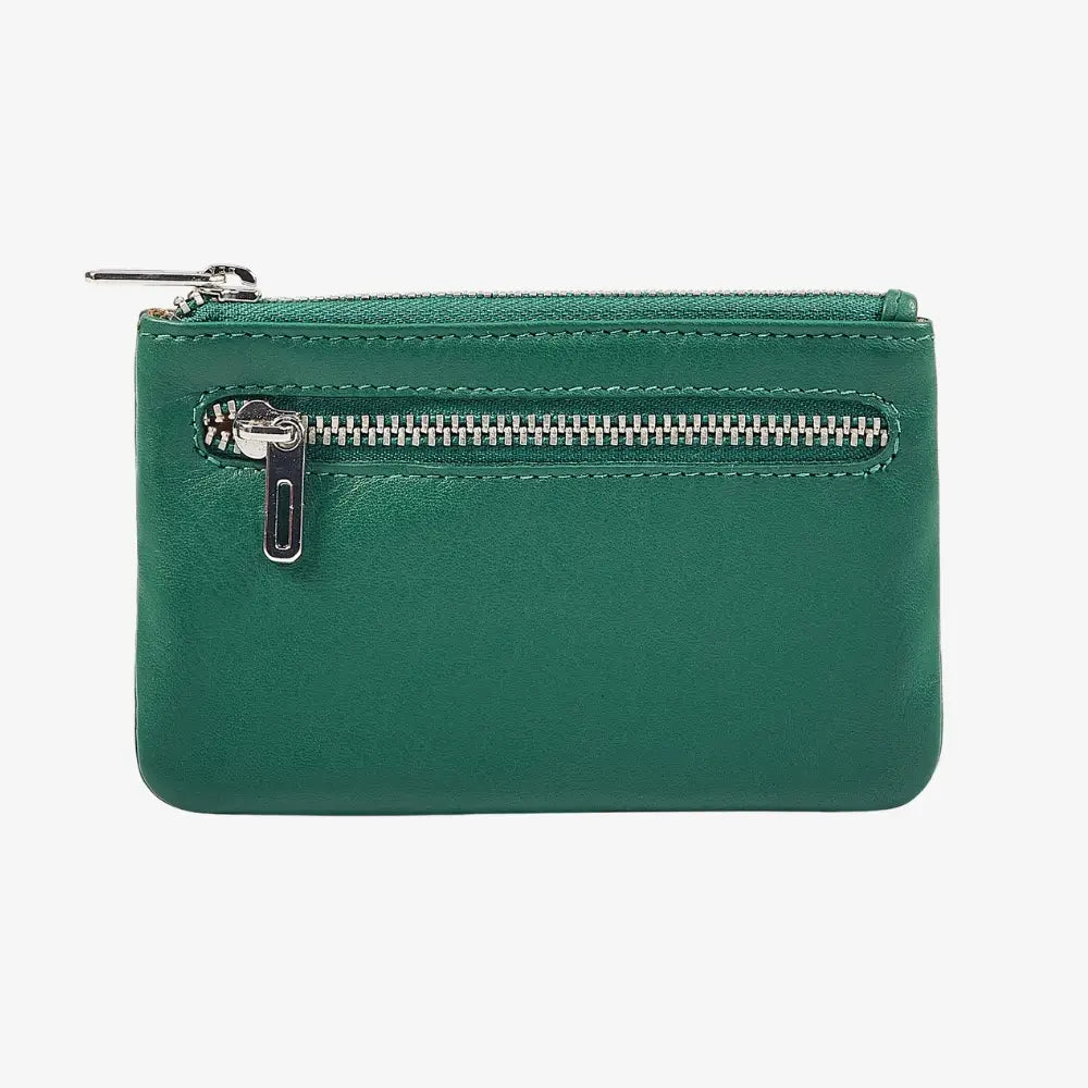 Real leather zip top coin purse for women in green