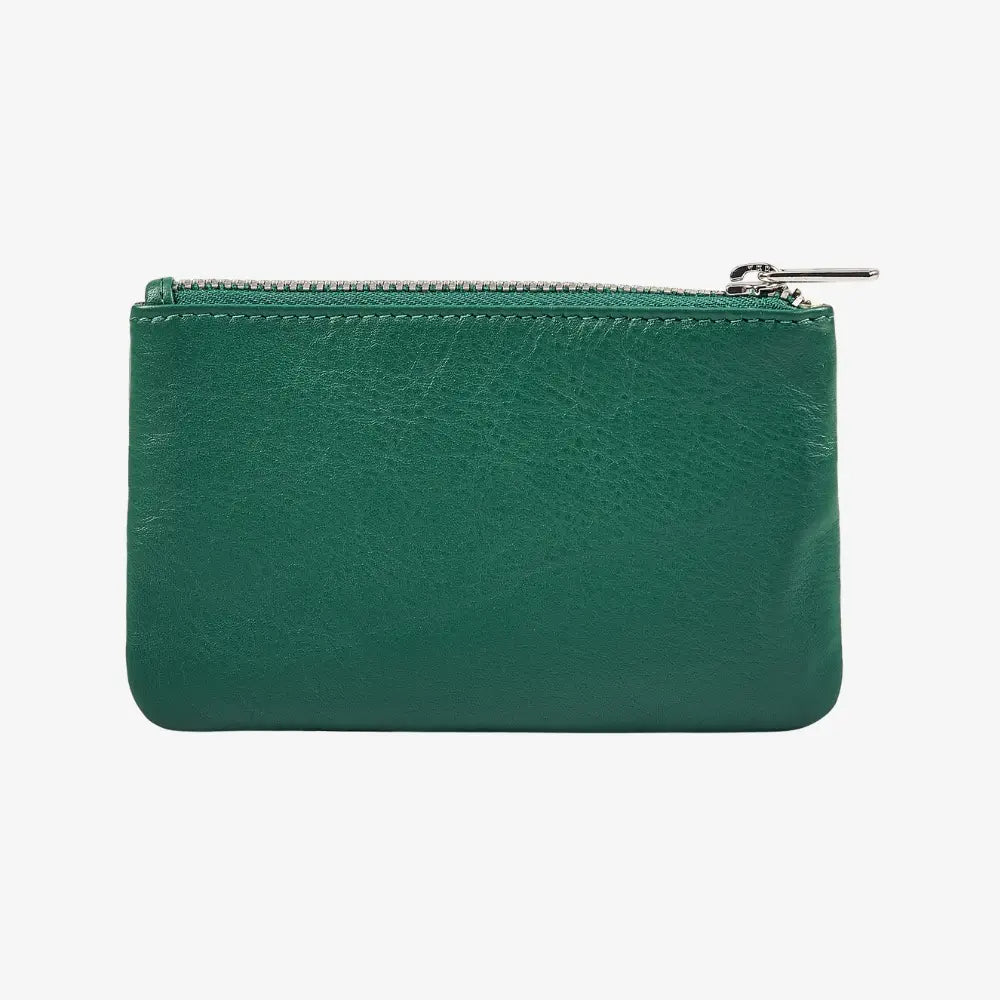 Compact green leather zip coin purse for everyday essentials