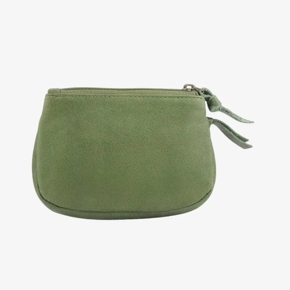 Green coin purse on a white background