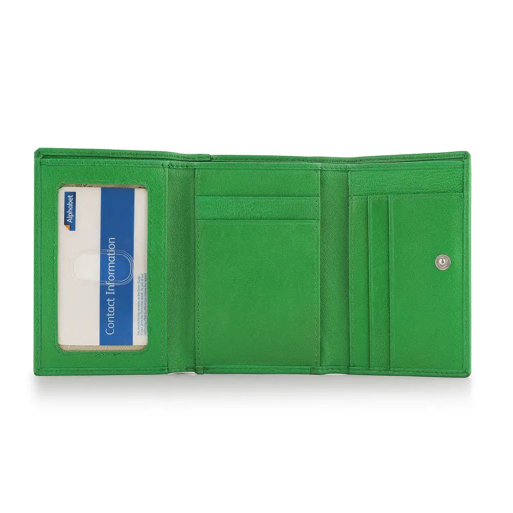 Green wallet with card holder on a white background