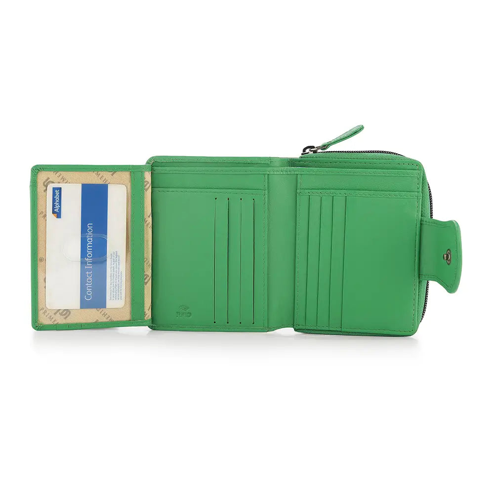 Green wallet with card holder on a white background