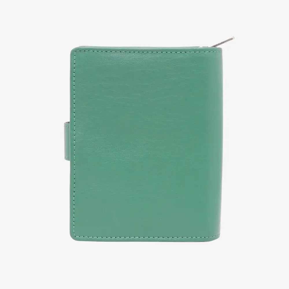 Back view of Green leather wallet on a white background