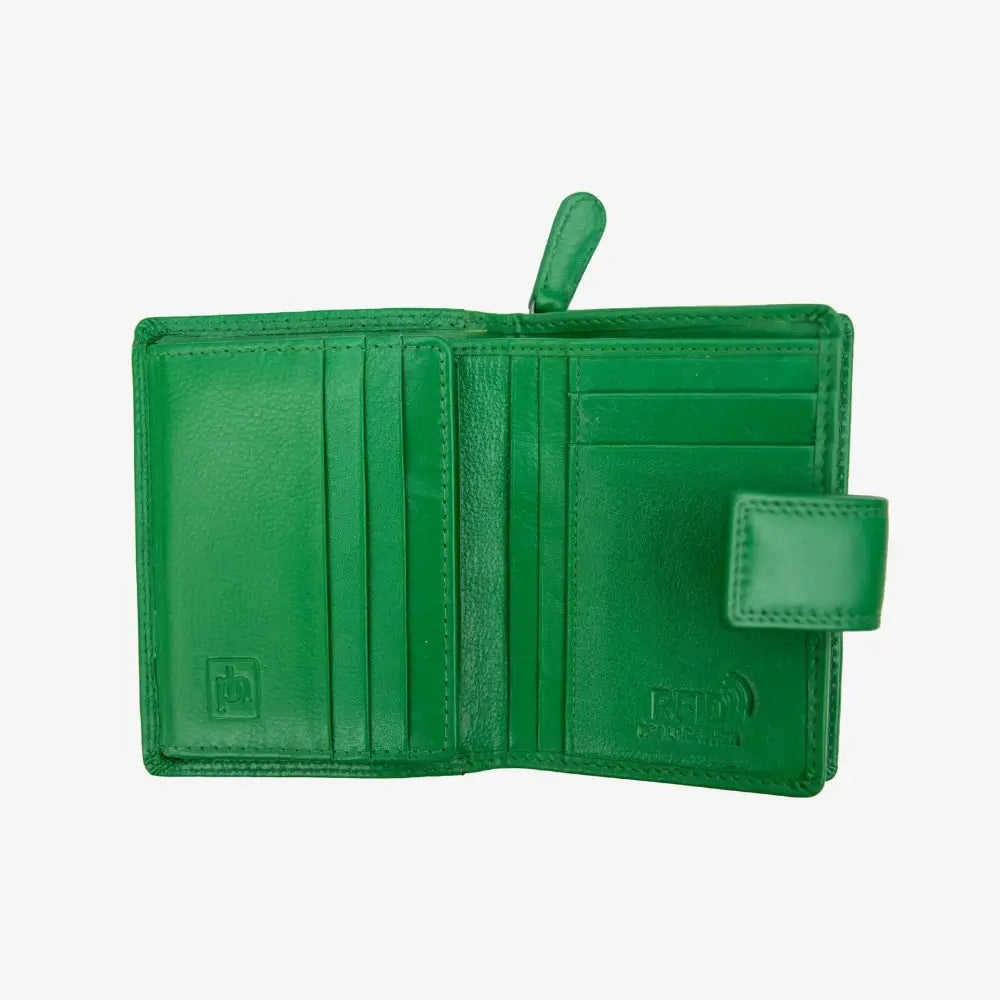 Green leather wallet on a white background