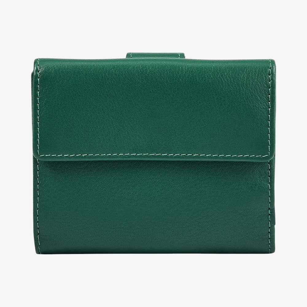 Green real leather ladies wallet with organised storage