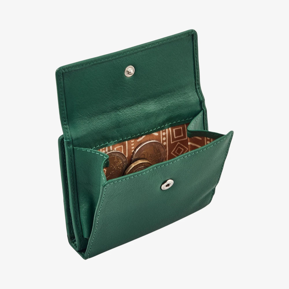 Real leather women's purse in green with six card slots