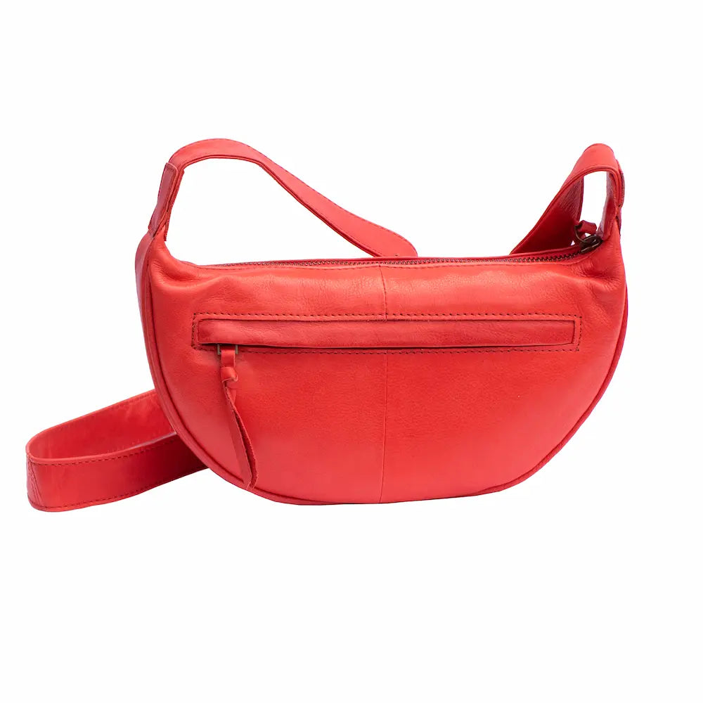 A red leather shoulder bag for women