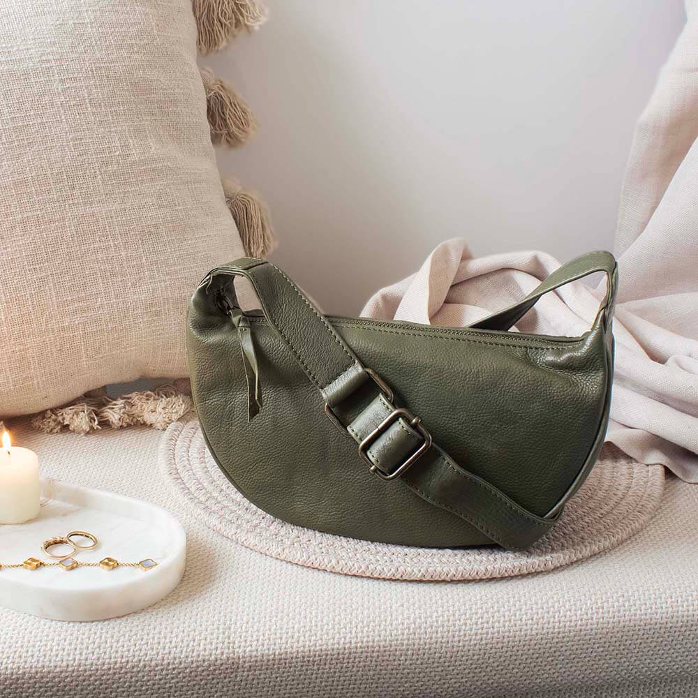 Half Moon Leather Crossbody - Ayla Cancun