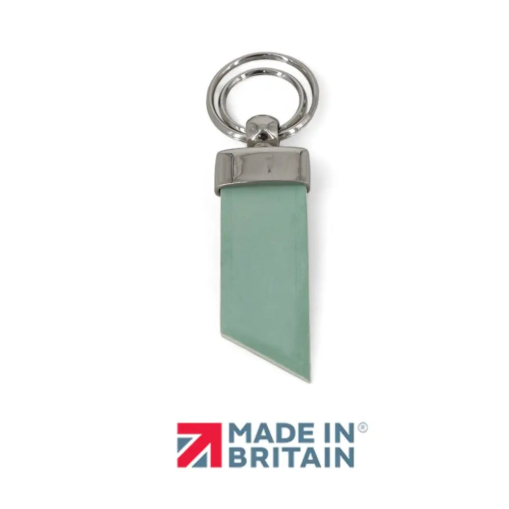 Green Keychain with silver ring on a white background, featuring 'Made in Britain' logo.