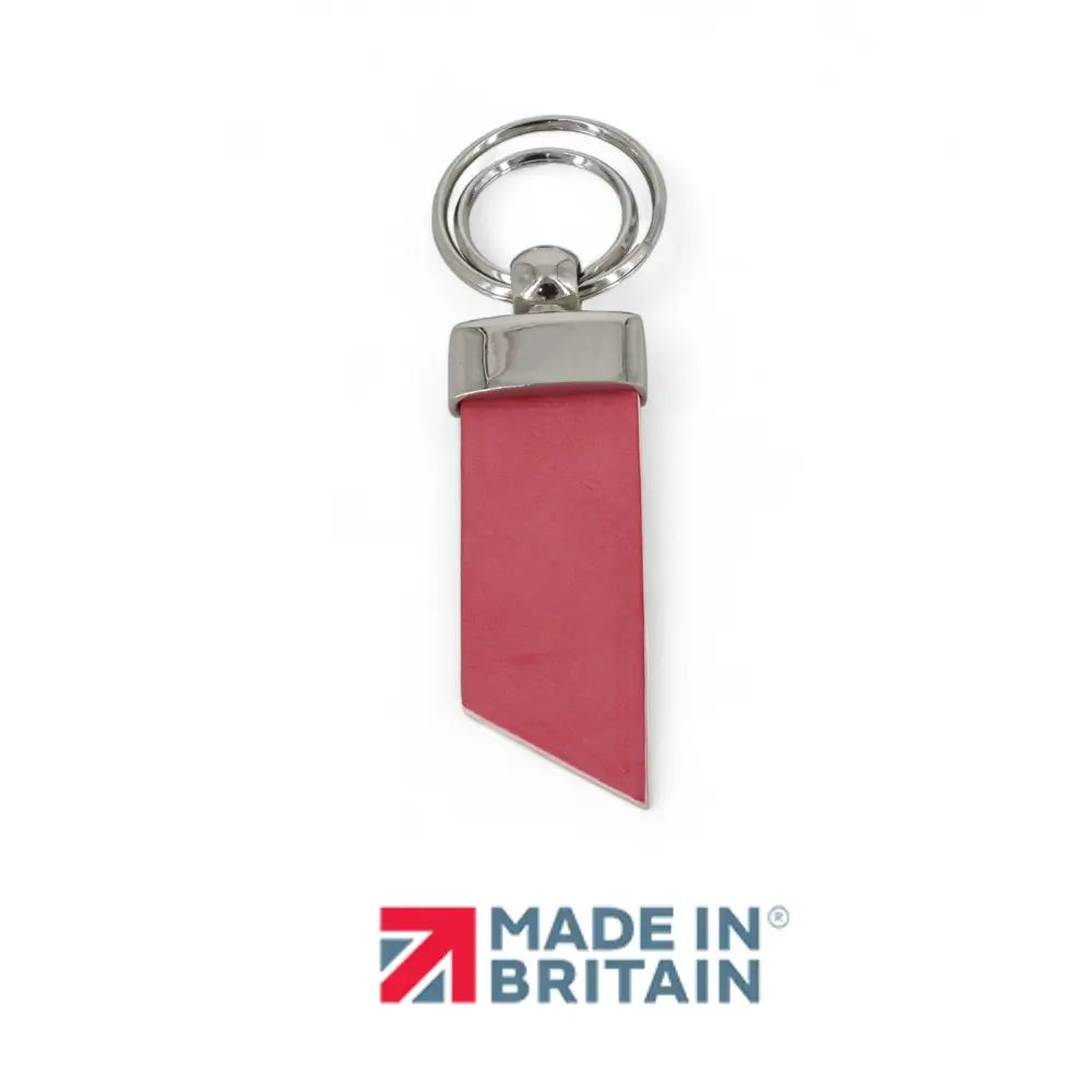 Pink keychain with silver ring on a white background, featuring 'Made in Britain' logo.