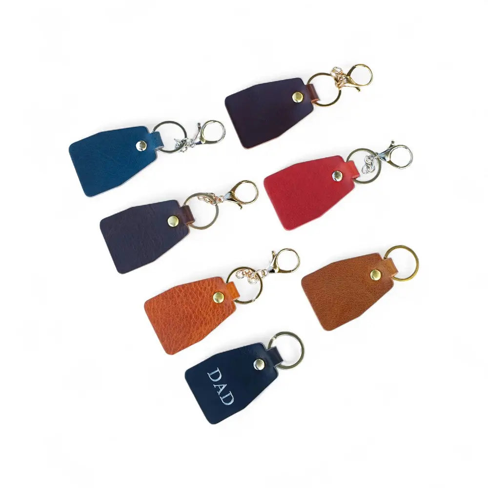 Chocolate leather keychain with a metal ring on a white background, featuring 'Made in Britain' logo.
