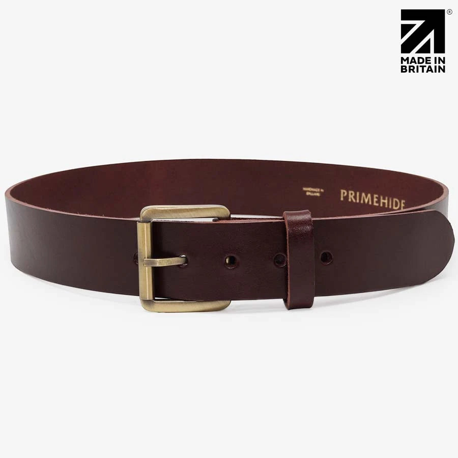 Brown 40mm full-grain Italian leather belt handcrafted in Britain