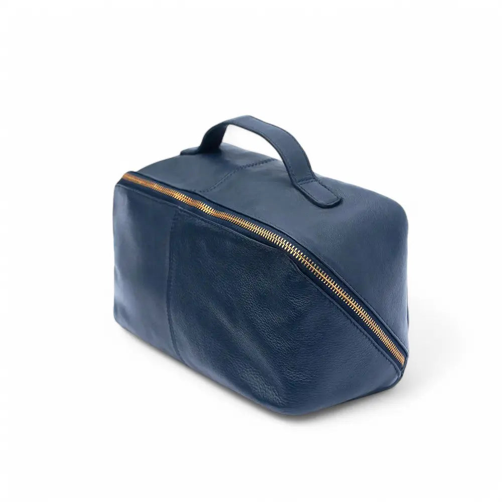 Front view of Navy large makeup washbag Seville