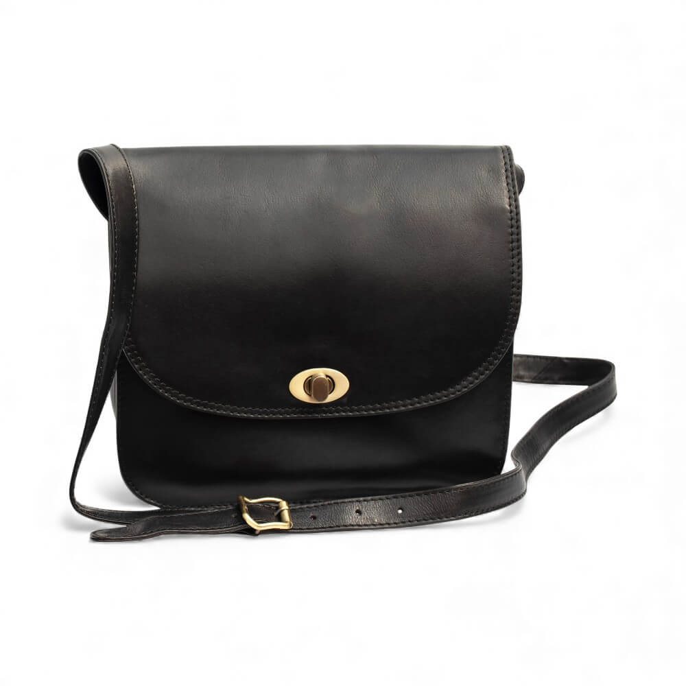 Large Triple-Compartment Leather Handbag - Elena Tuscan