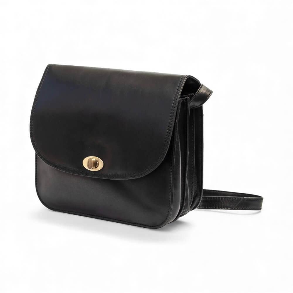 Large Triple-Compartment Leather Handbag - Elena Tuscan