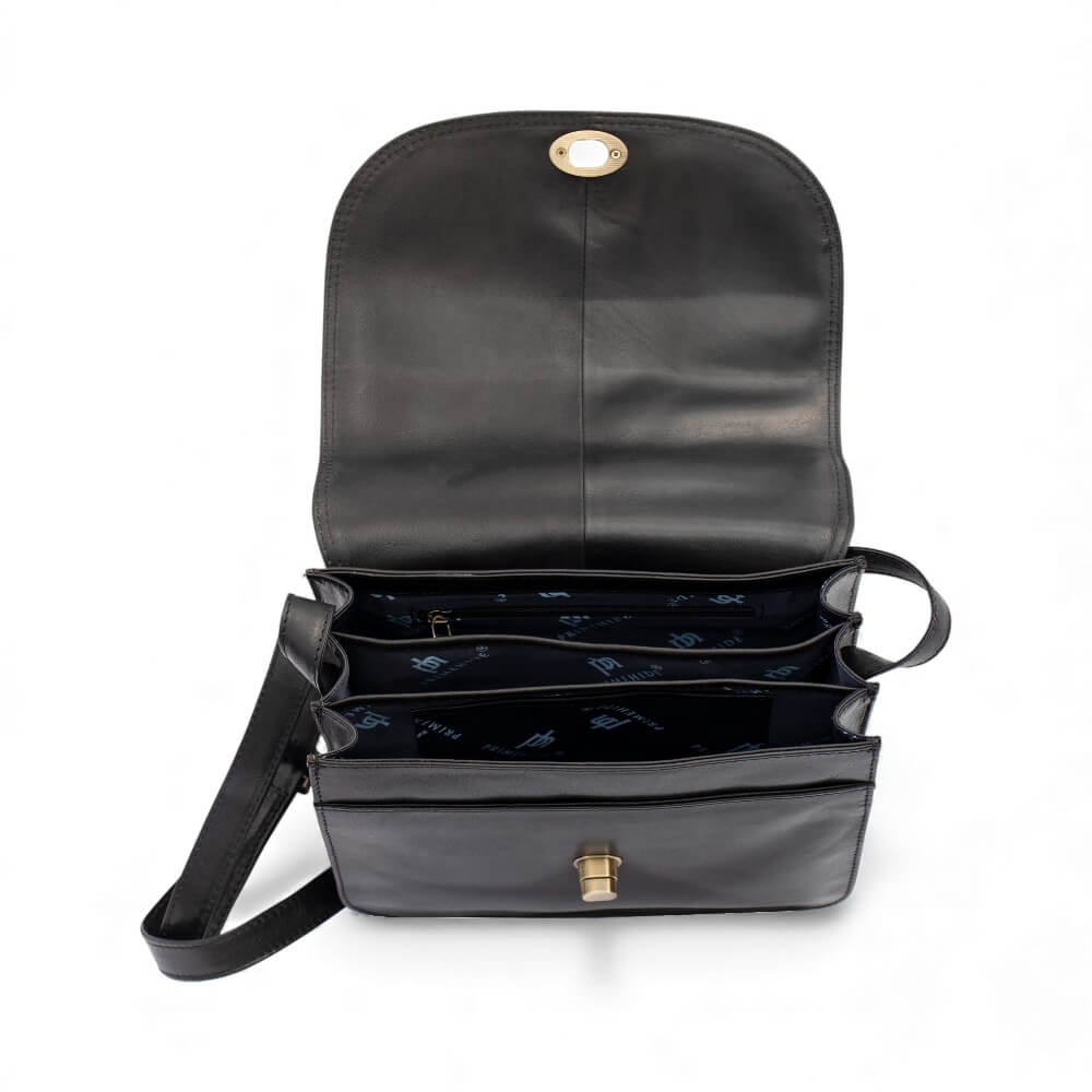 Large Triple-Compartment Leather Handbag - Elena Tuscan