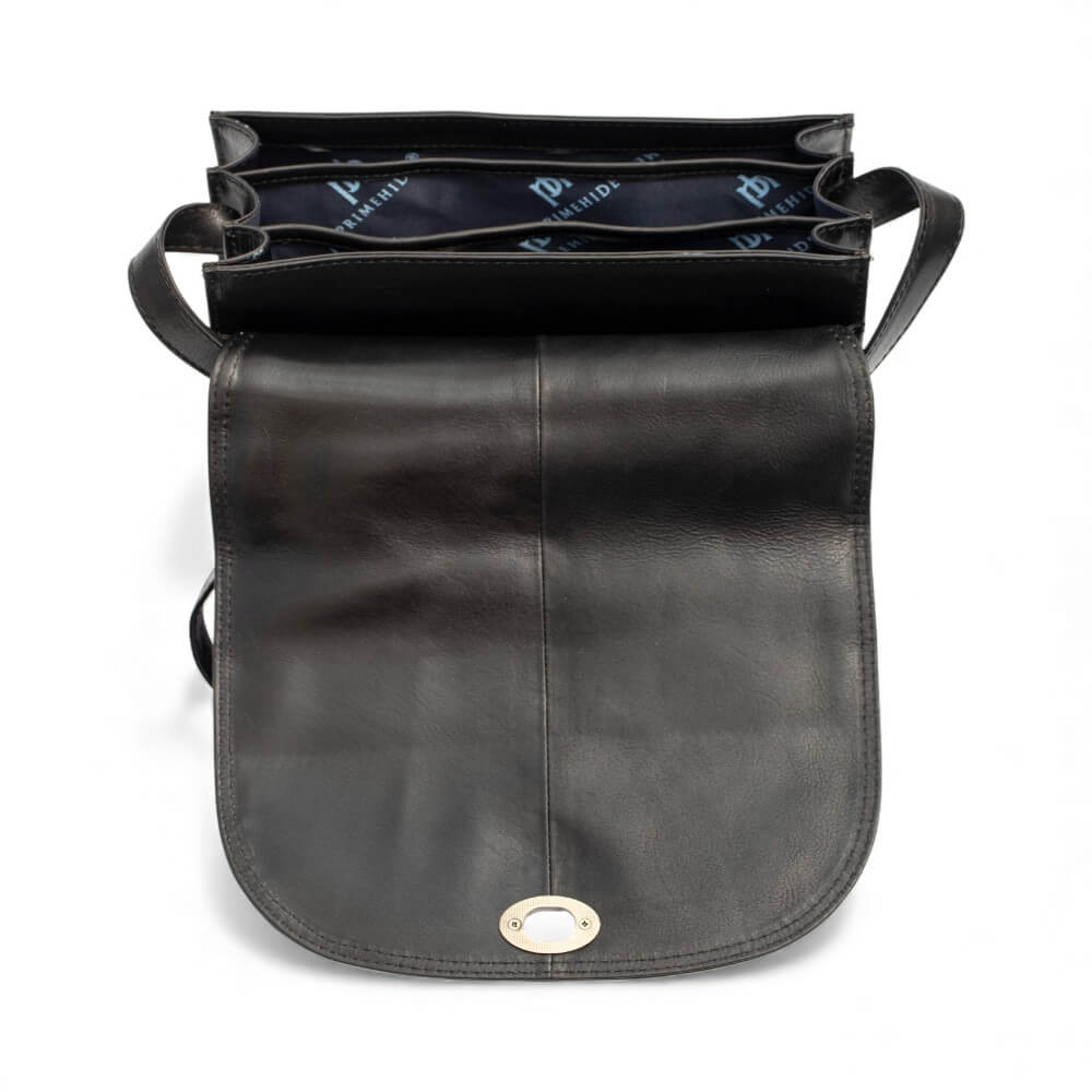 Large Triple-Compartment Leather Handbag - Elena Tuscan