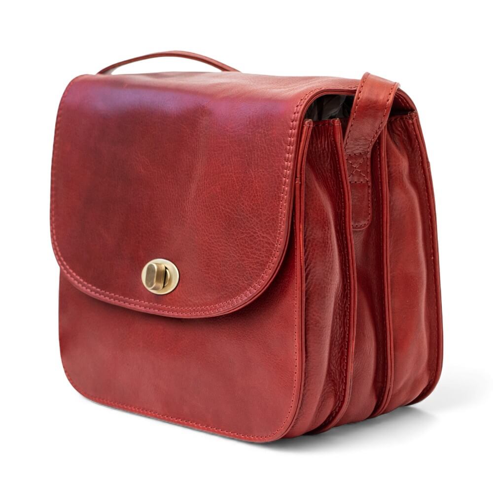 Large Triple-Compartment Leather Handbag - Elena Tuscan