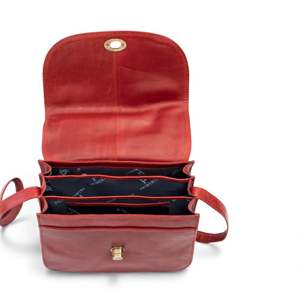 Large Triple-Compartment Leather Handbag - Elena Tuscan