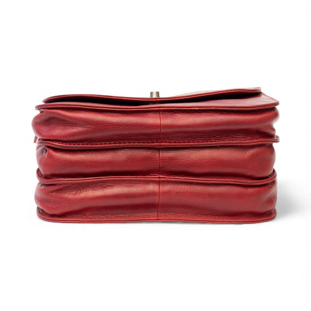 Large Triple-Compartment Leather Handbag - Elena Tuscan