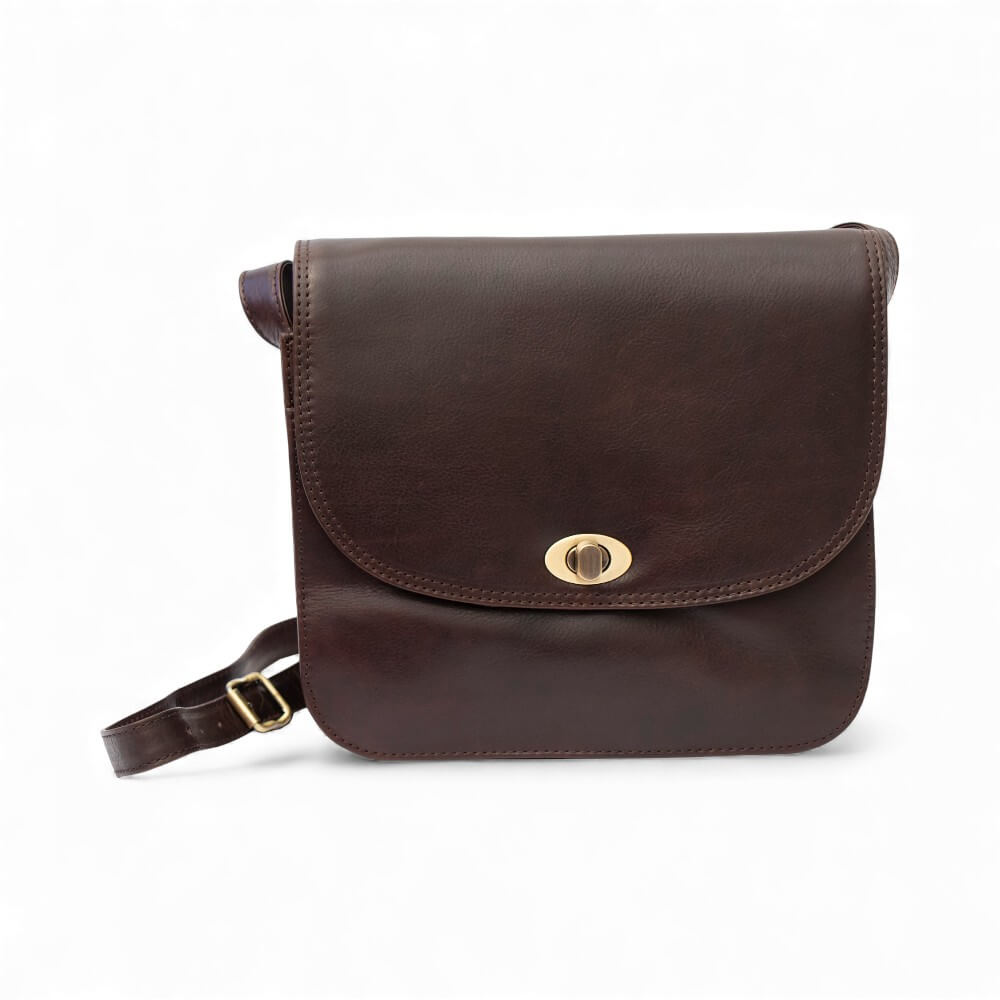 Large Triple-Compartment Leather Handbag - Elena Tuscan