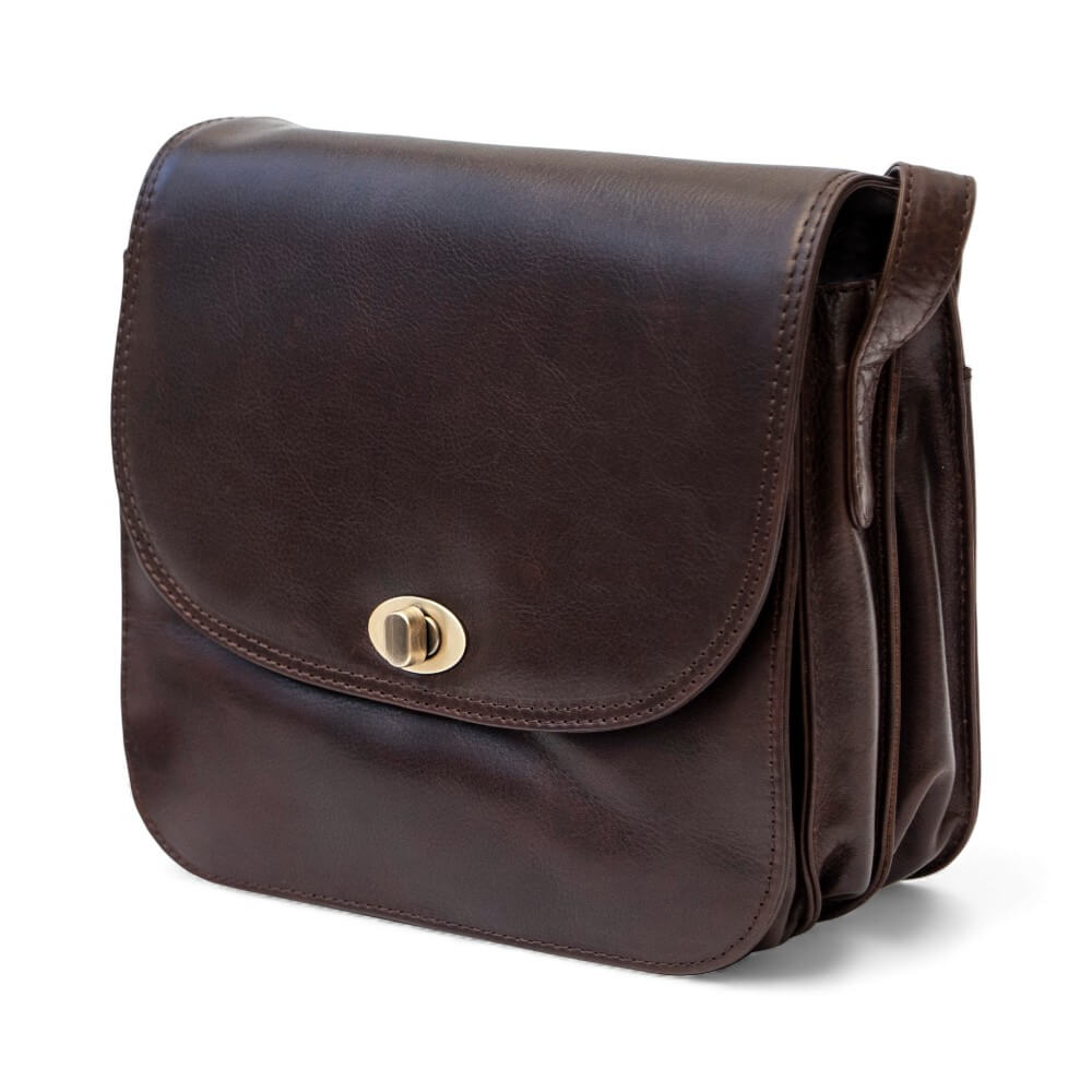 Large Triple-Compartment Leather Handbag - Elena Tuscan