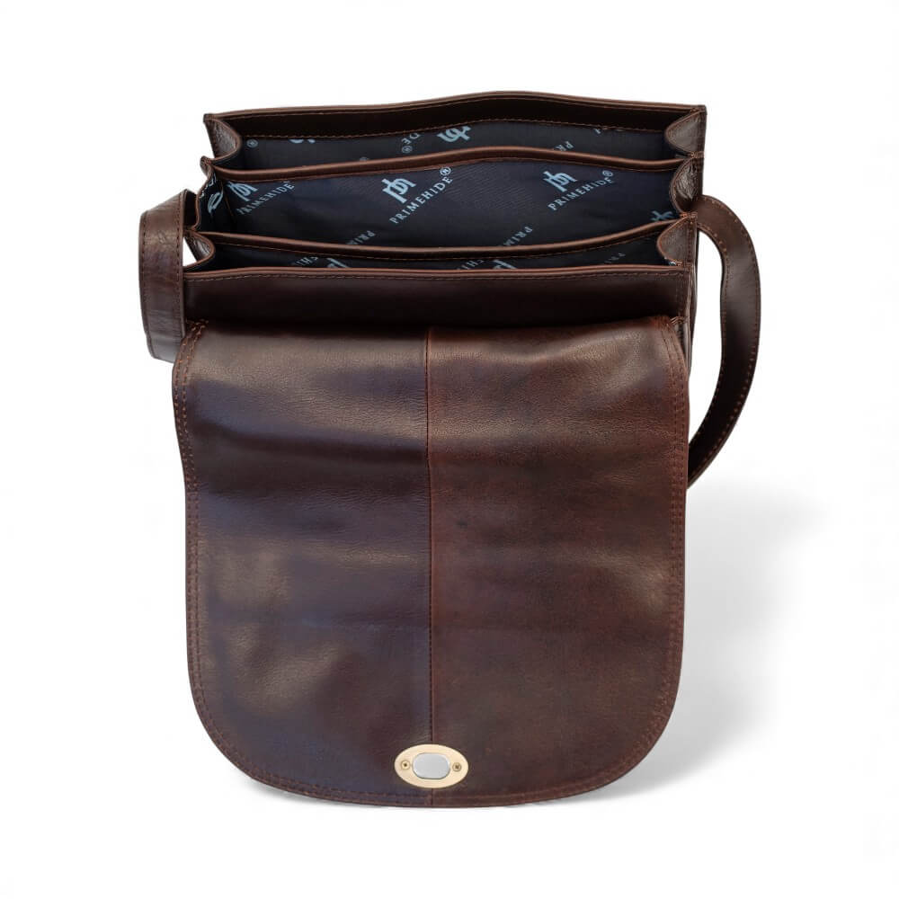 Large Triple-Compartment Leather Handbag - Elena Tuscan