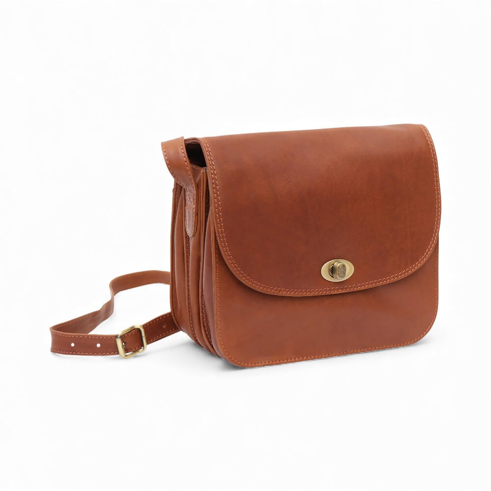 Large Triple-Compartment Leather Handbag - Elena Tuscan