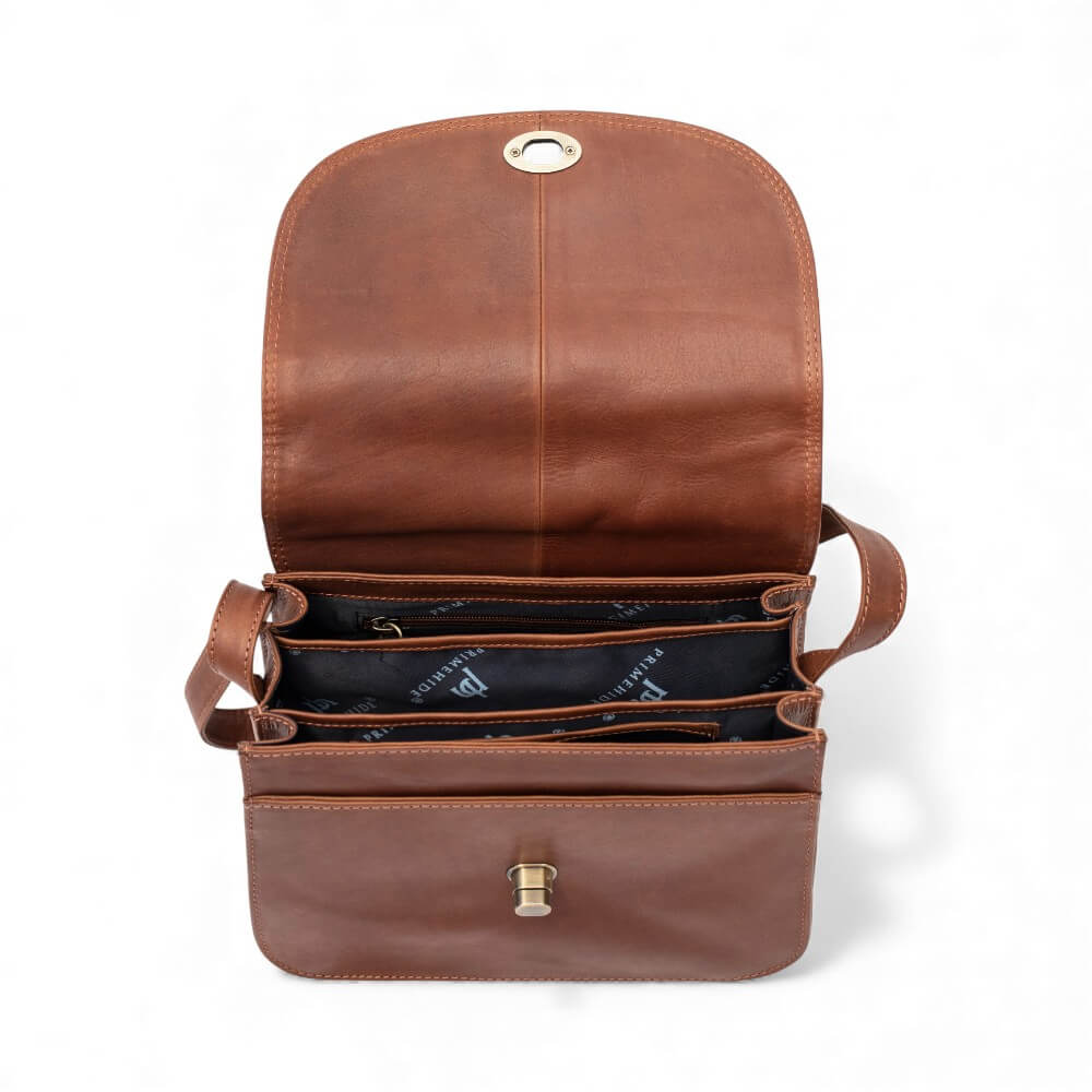 Large Triple-Compartment Leather Handbag - Elena Tuscan