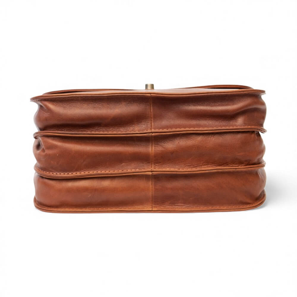 Large Triple-Compartment Leather Handbag - Elena Tuscan