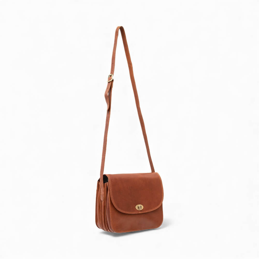 Large Triple-Compartment Leather Handbag - Elena Tuscan