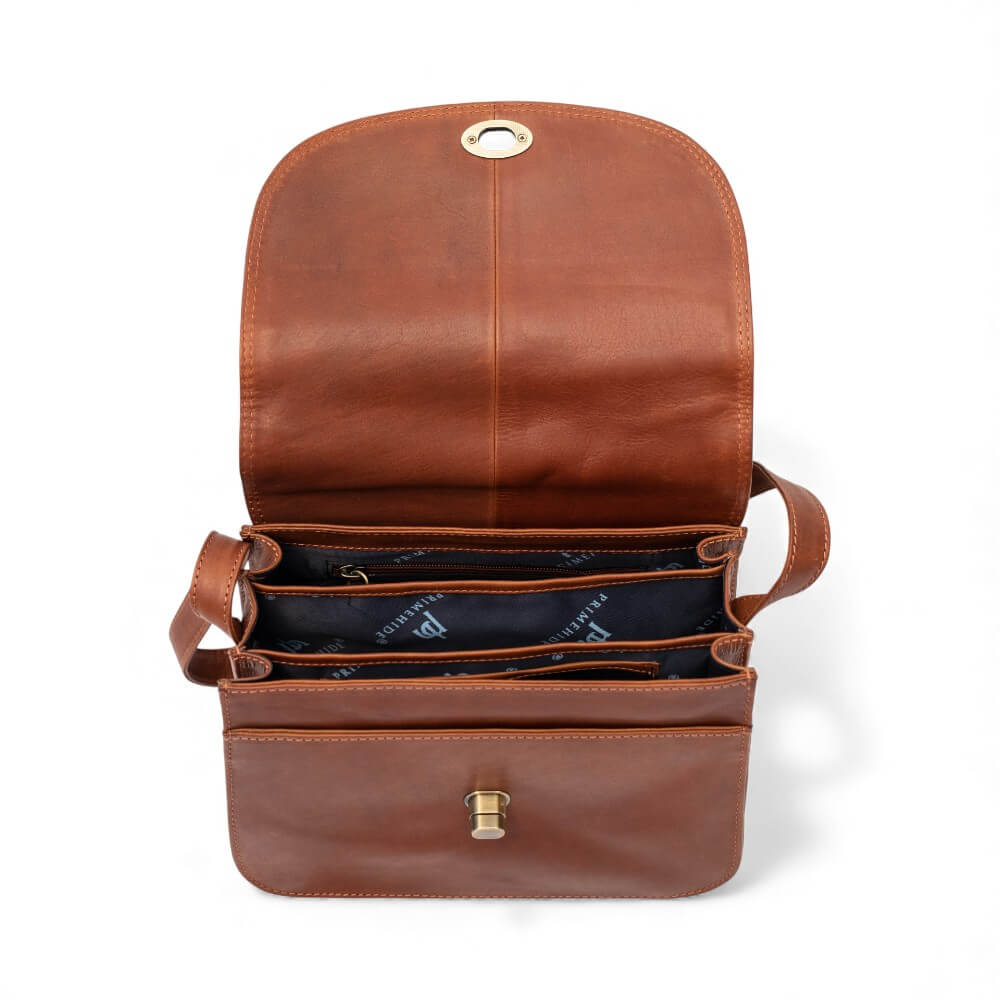 Large Triple-Compartment Leather Handbag - Elena Tuscan