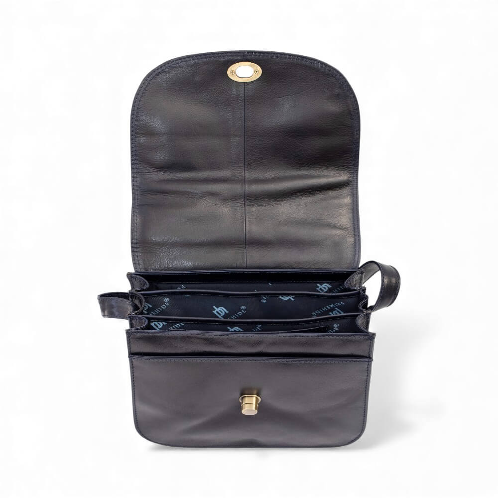 Large Triple-Compartment Leather Handbag - Elena Tuscan