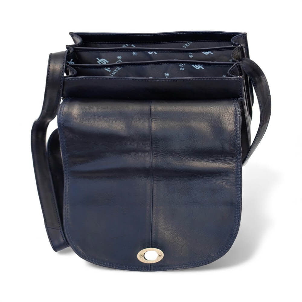 Large Triple-Compartment Leather Handbag - Elena Tuscan