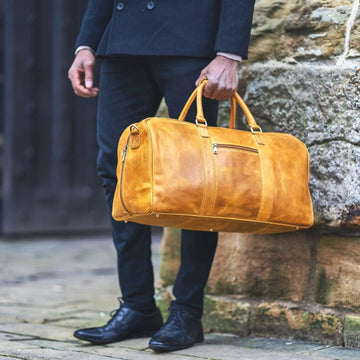 Large Leather Duffle Bag Columbia Yellow Lifestyle view
