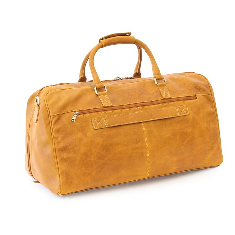 Large Leather Duffle Bag Columbia Yellow back view